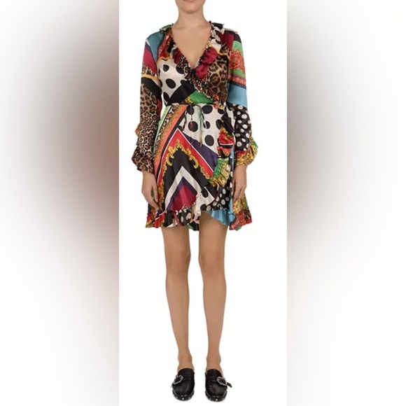 The Kooples Baroque Pattern-Block Silk Wrap Dress. Large. - Picture 2 of 11
